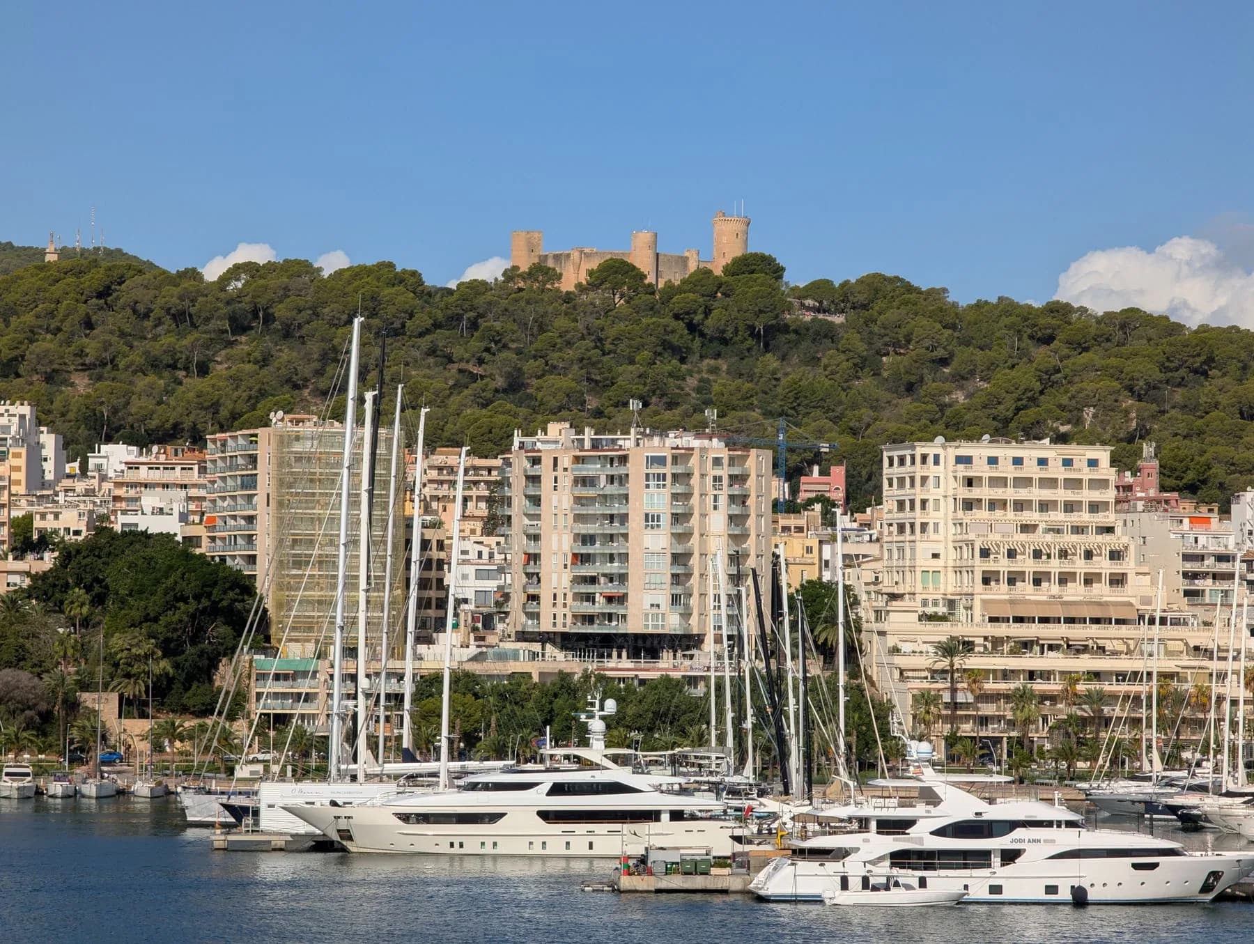 Palma harbour and Bellver Castle in Mallorca